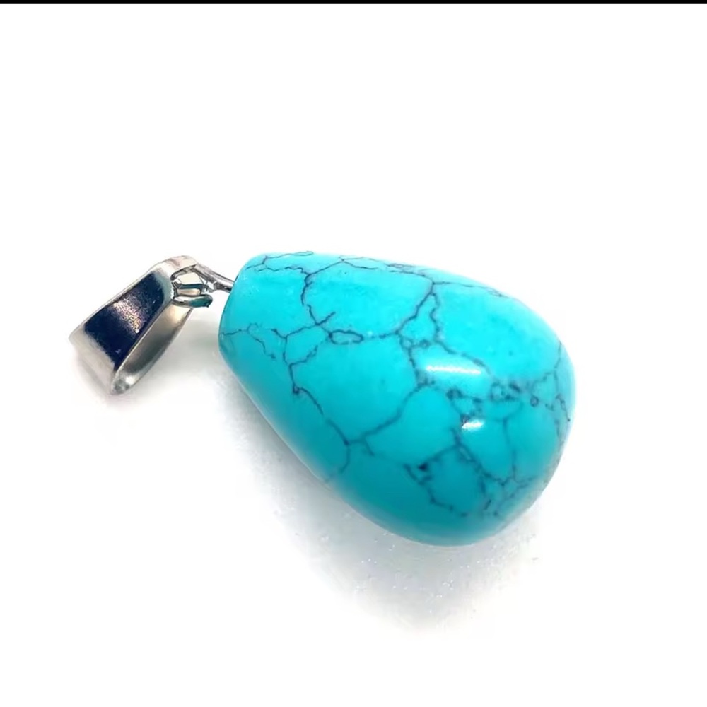 Turquoise Teardrop Necklace with Silver Bale